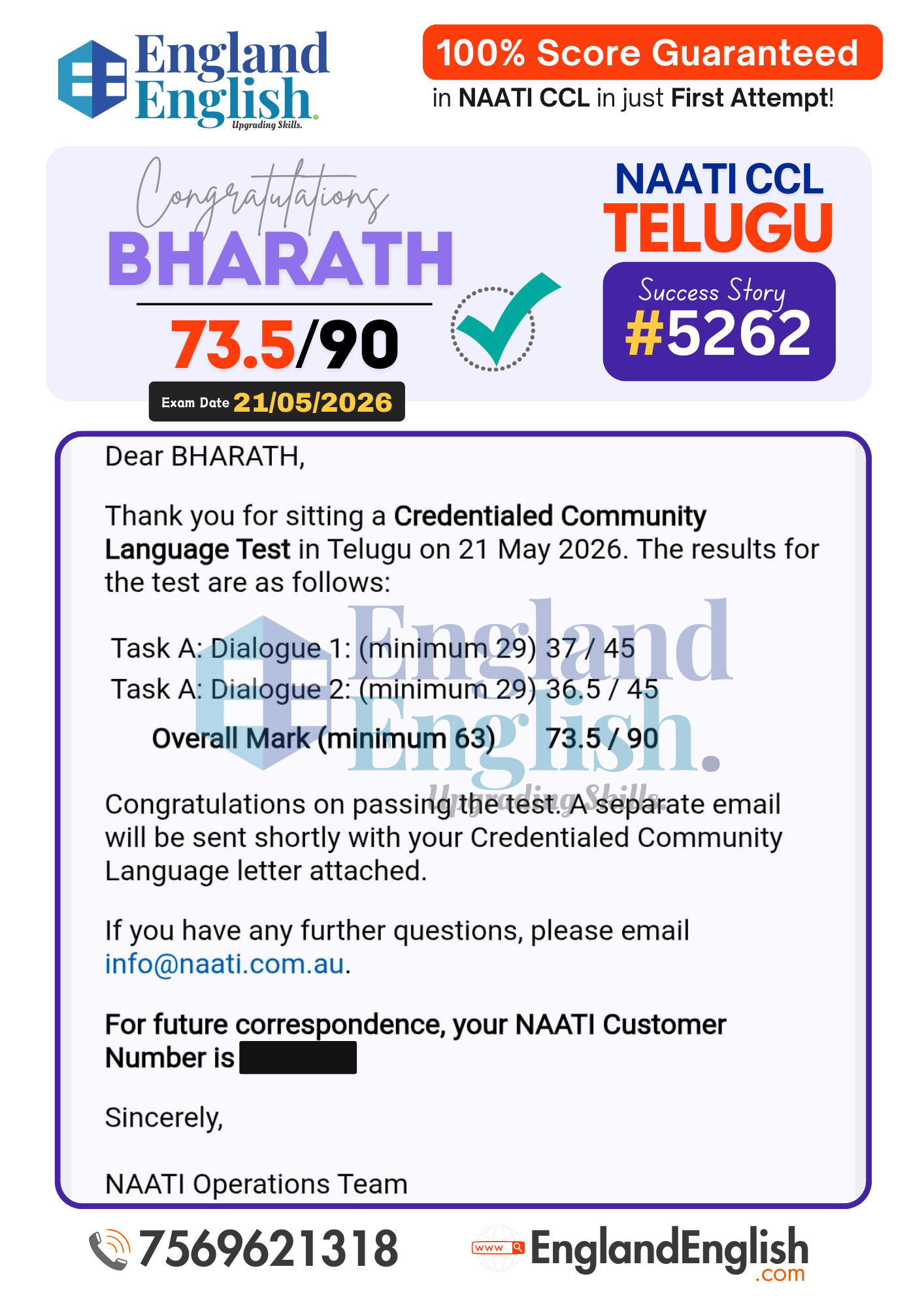 Bharath NAATI CCL score report