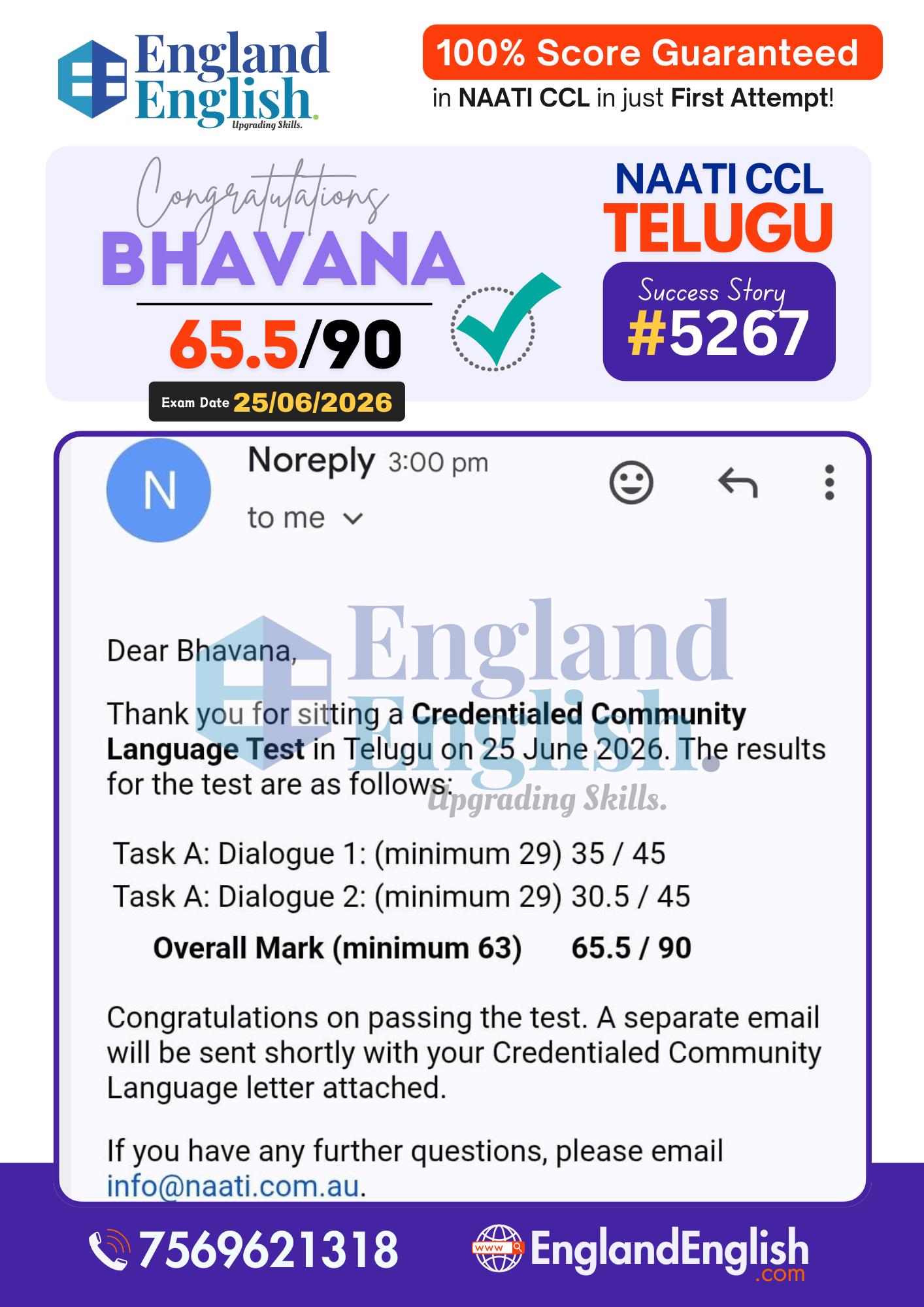 Bhavana NAATI score report