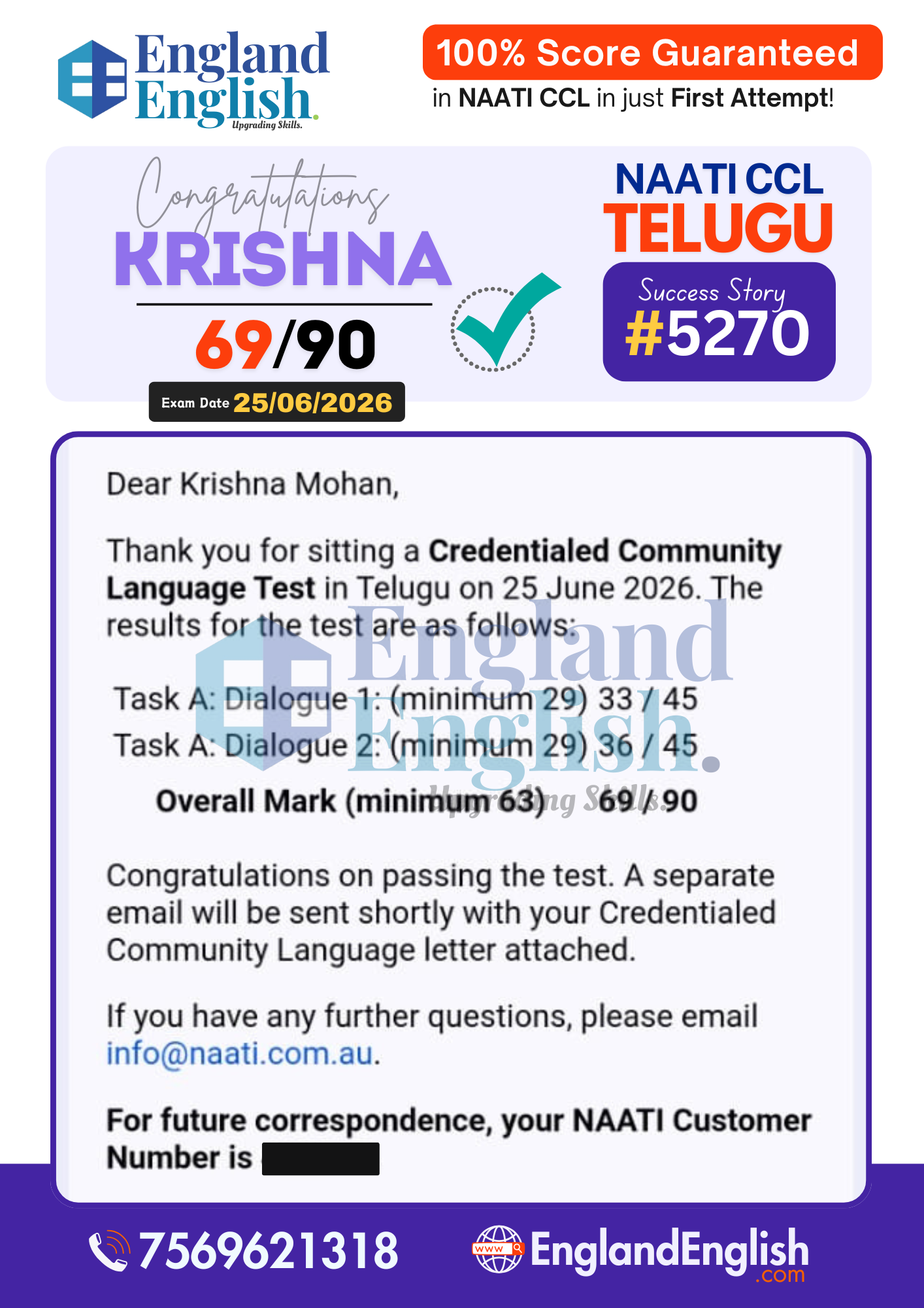 Krishna NAATI score report