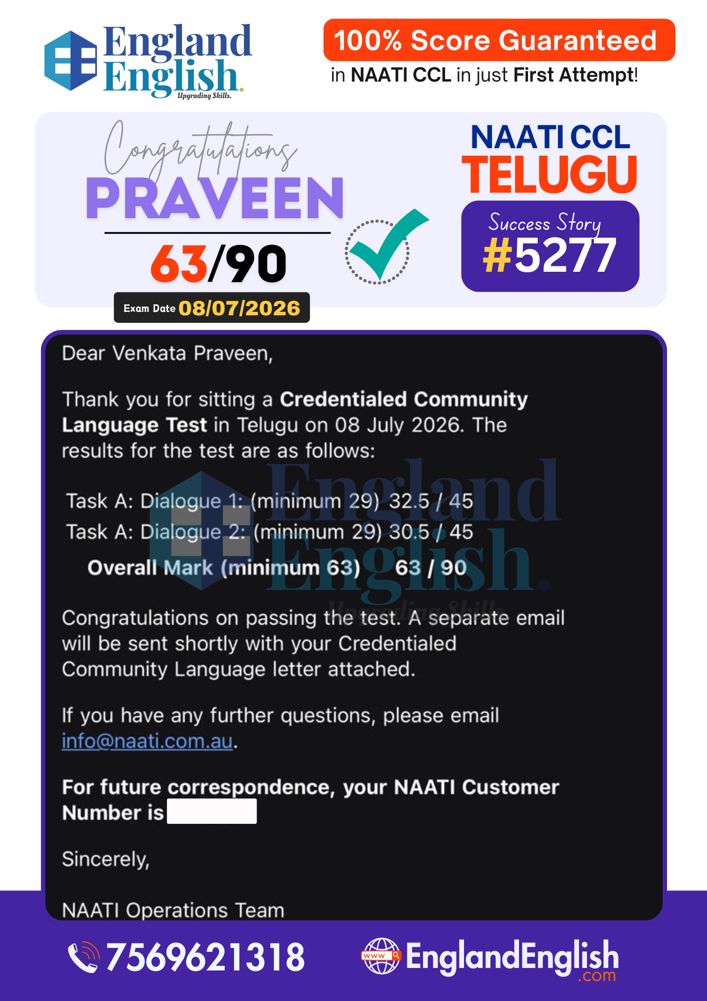 Praveen NAATI CCL score report