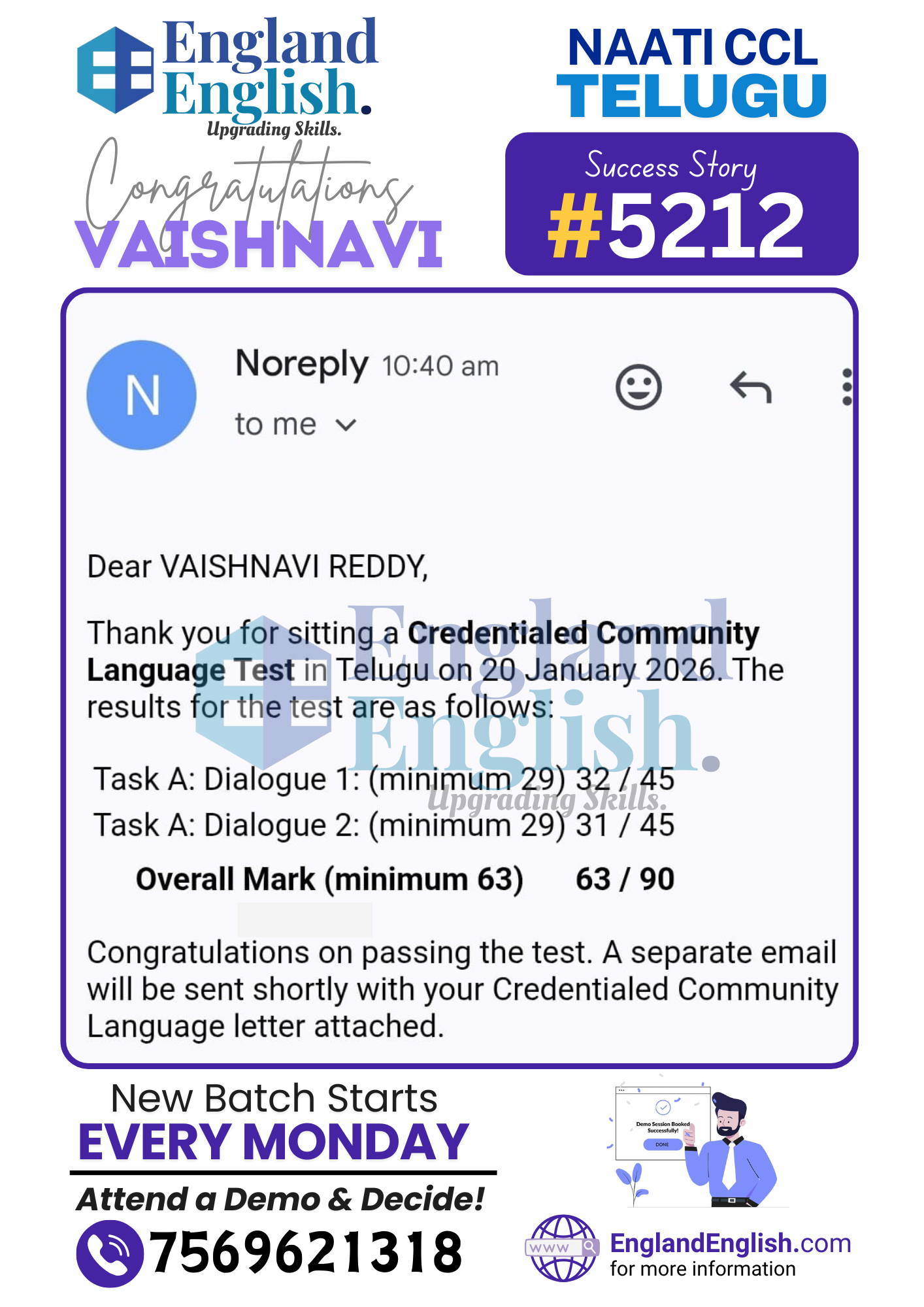 Best NAATI CCL Telugu Coaching Center in India i.e, England English. (4)