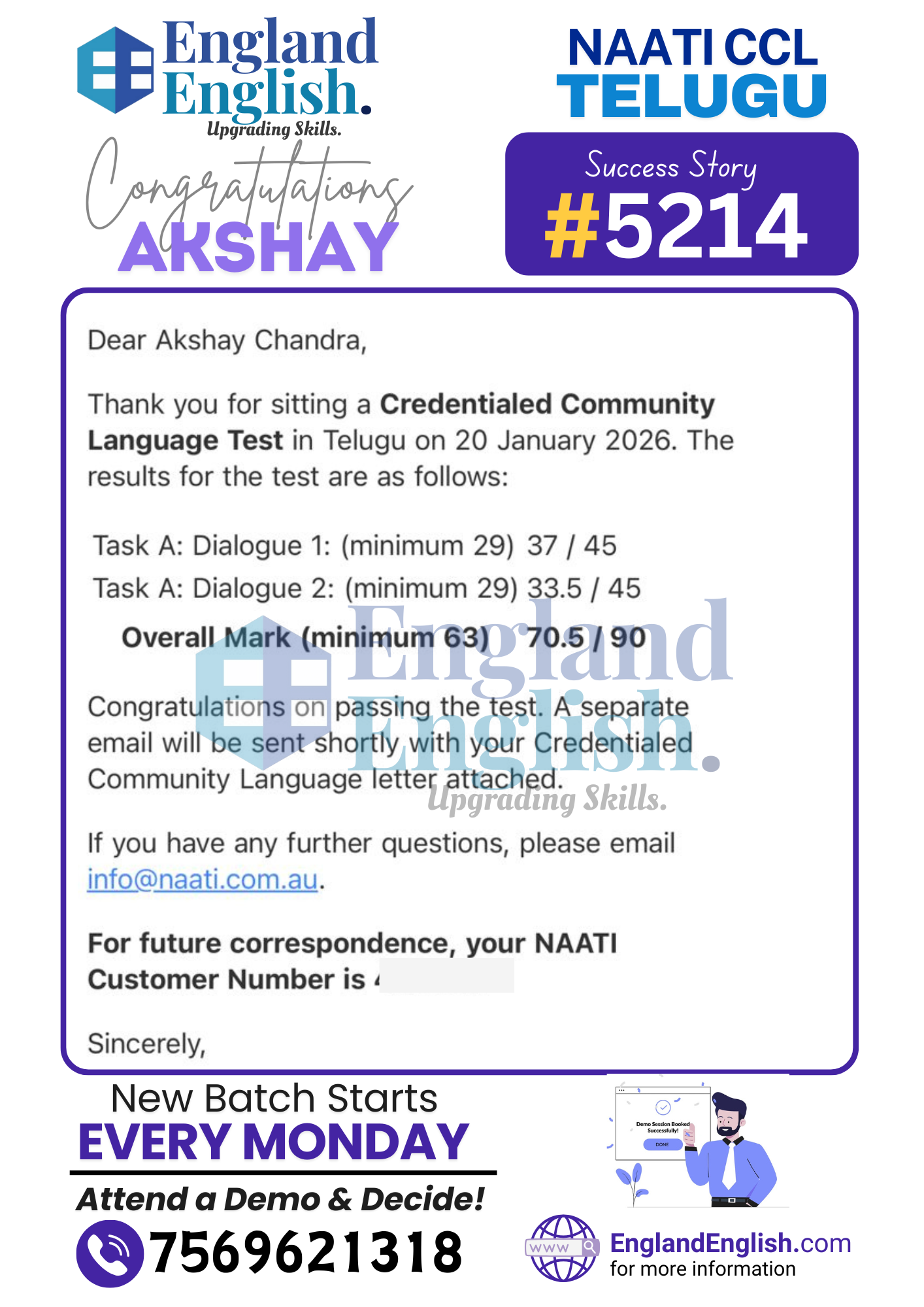 Best NAATI CCL Telugu Coaching Center in India i.e, England English. (6)